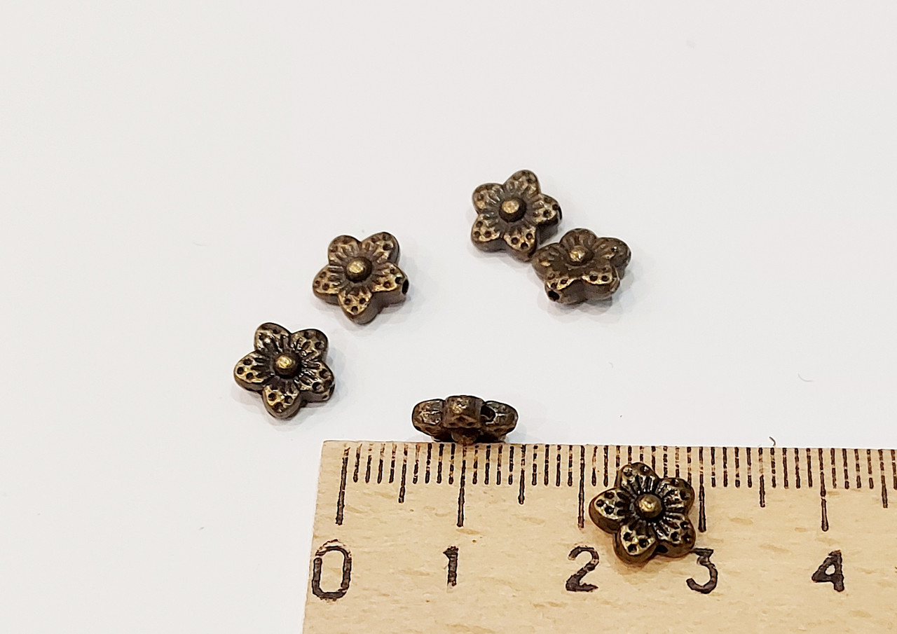 Фурнітура для біжутерії намистина металева " квітка," Діаметр 10мм. Колір бронза. Ціна 5 штук