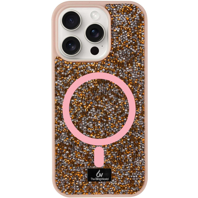 Блискучий чохол зі стразами Bling World Rock Diamond with MagSafe для Apple iPhone 14 (6.1") | Rose Gold, фото 1