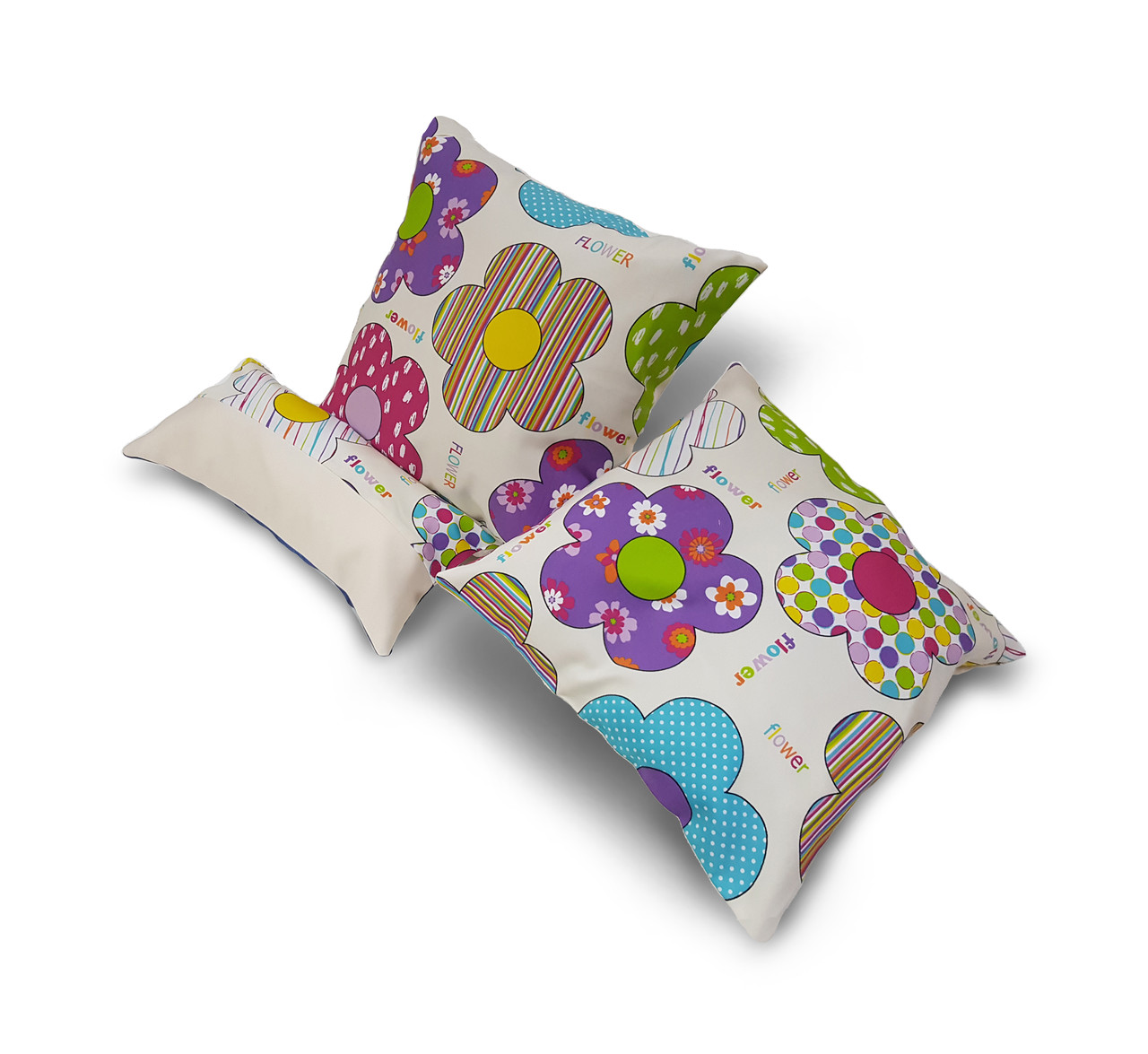 Комплект декоративних подушок Firanka Flowers Abstract 40х40см 2шт 38х18см 1шт молочні (п_0592), фото 1