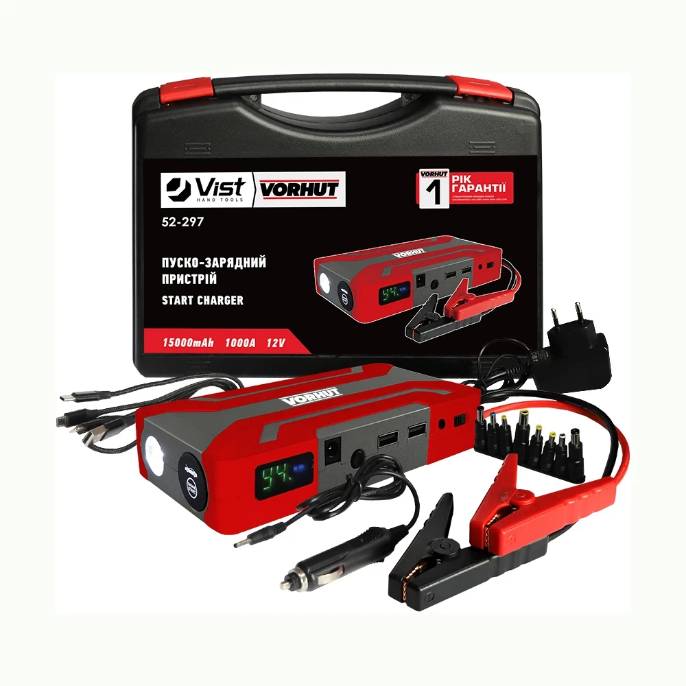 Пуско-зарядний пристрій, 15000mAh, 1000А, 12V Vorhut (52-297)