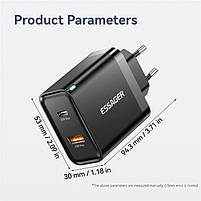 Мережевий зарядний пристрій Essager 65W GaN Travel Charger Type-C + Type-A Black (ES-CD43), фото 9