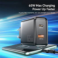 Мережевий зарядний пристрій Essager 65W GaN Travel Charger Type-C + Type-A Black (ES-CD43), фото 5