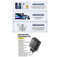 Мережевий зарядний пристрій Essager 65W GaN Travel Charger Type-C + Type-A Black (ES-CD43), фото 11