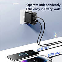 Мережевий зарядний пристрій Essager 65W GaN Travel Charger Type-C + Type-A Black (ES-CD43), фото 6