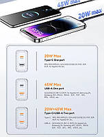 Мережевий зарядний пристрій Essager 65W GaN Travel Charger Type-C + Type-A Black (ES-CD43), фото 10