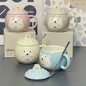 Чашка "Ведмедик", мікс, Кружка керамическая с зеркальной крышкой "Мишка"