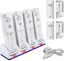 TechKen 4 Pack Акумуляторна батарея для пульта дистанційного керування Wii, 4 батареї ємністю 2800 мАг із підставкою для зарядної