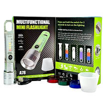 Ліхтарик A78 5W LED (white+red+green+blue) Магніт акумулятор сталевий