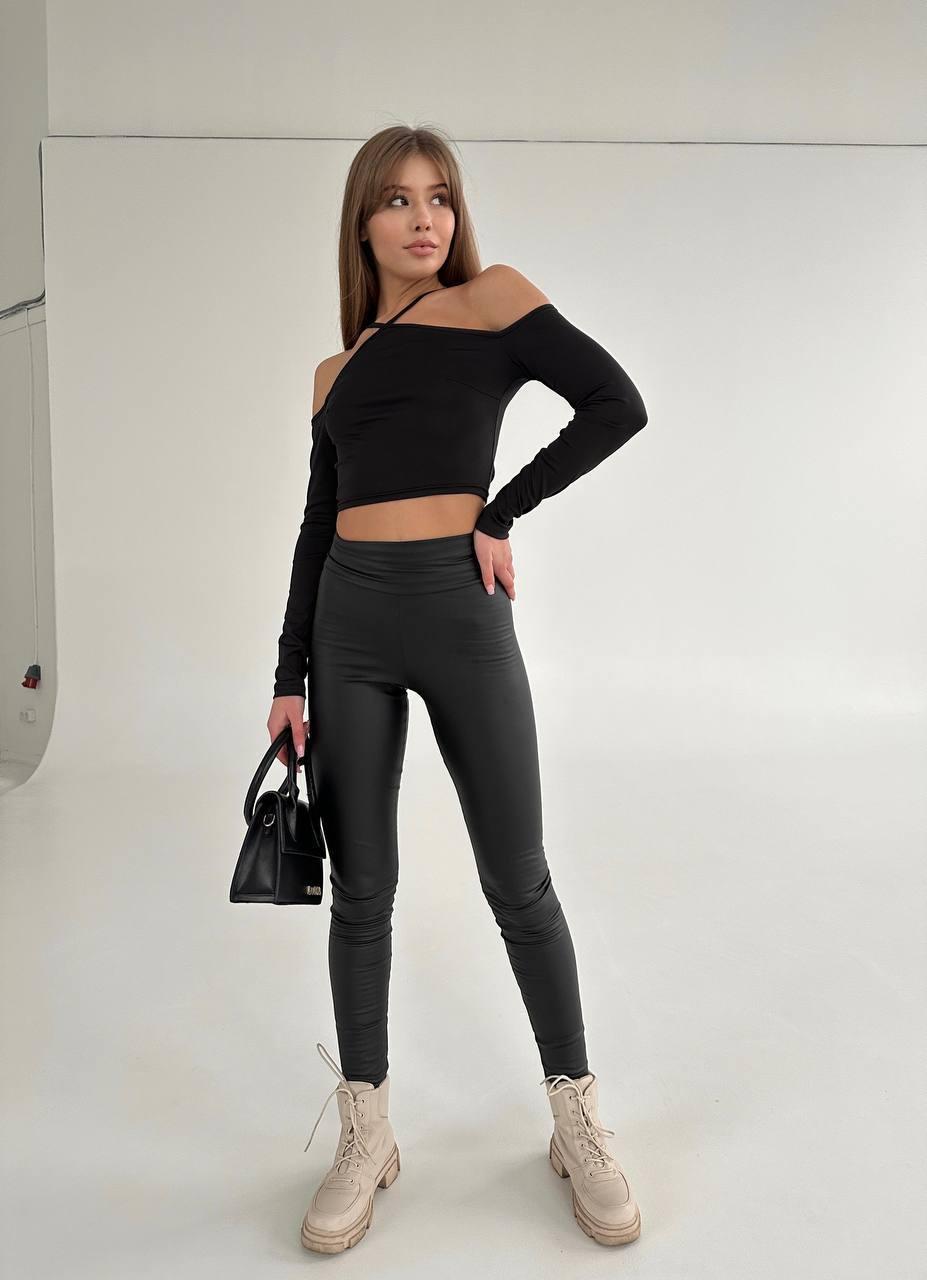 Стильні лосини шкіра на хутрі (Розміри 42, 44, 46), чорні