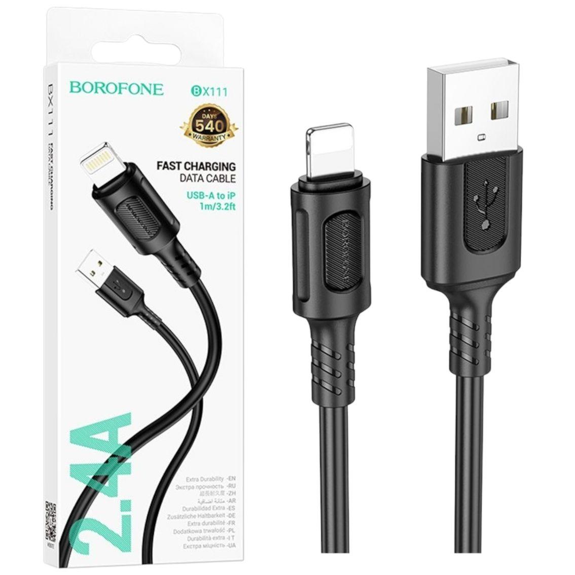 Кабель USB-Lightning Borofone BX111 (2,4А/1м) чорний, Кабель USB-Lightning