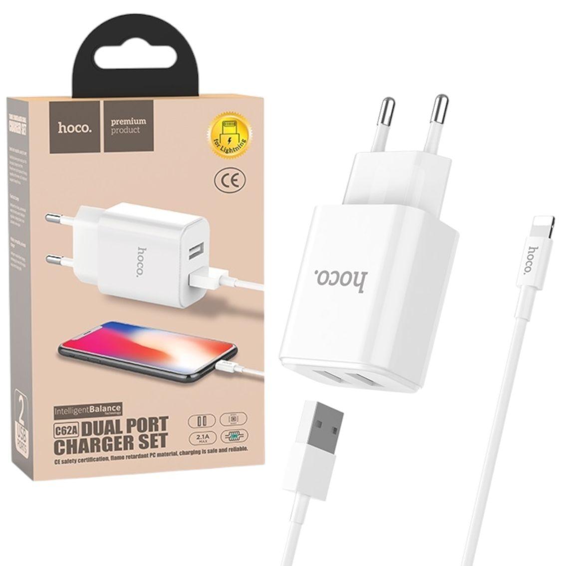 СЗП Hoco C62A (2USB/2,1A) + Lightning білий