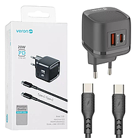 СЗП Veron TC20 QC3.0 (1Type-C/1USB/20W) + Type-C/Type-C чорний