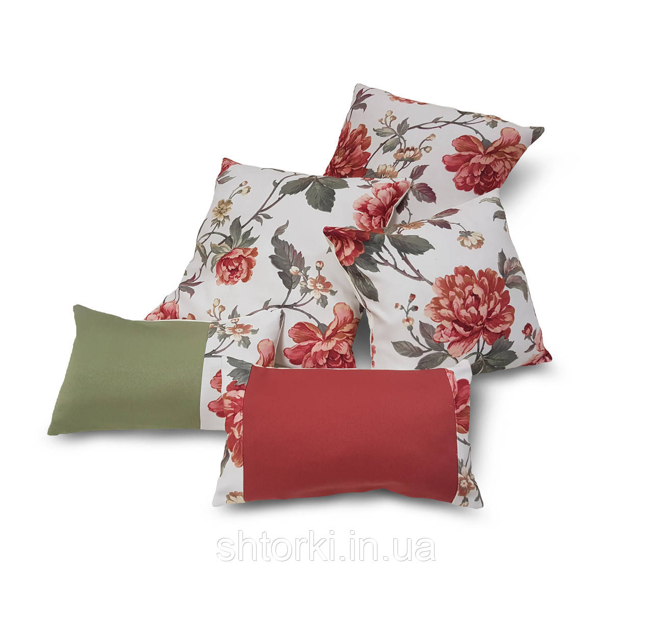Комплект декоративних подушок Flowers 38х38см 2шт 32х32см 1шт 35х20см 1шт 33х20см 1шт молочний (п_0599)