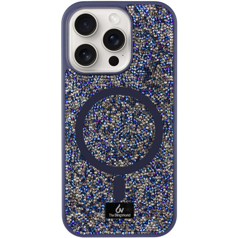 TPU чохол Bling World Rock Diamond with MagSafe для Apple iPhone 14 Pro Max (6.7") Navy Blue