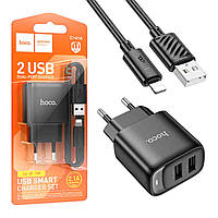 Мережевий зарядний пристрій Hoco C141A (2USB/2,1A) + Lightning черный