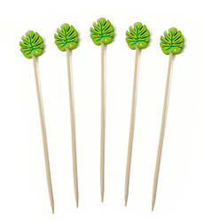 Шпажки дерев'яні "Листя монстери" (10 шт), 12 см