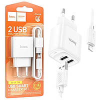 СЗП Hoco C141A (2USB/2,1A) + Lightning білий