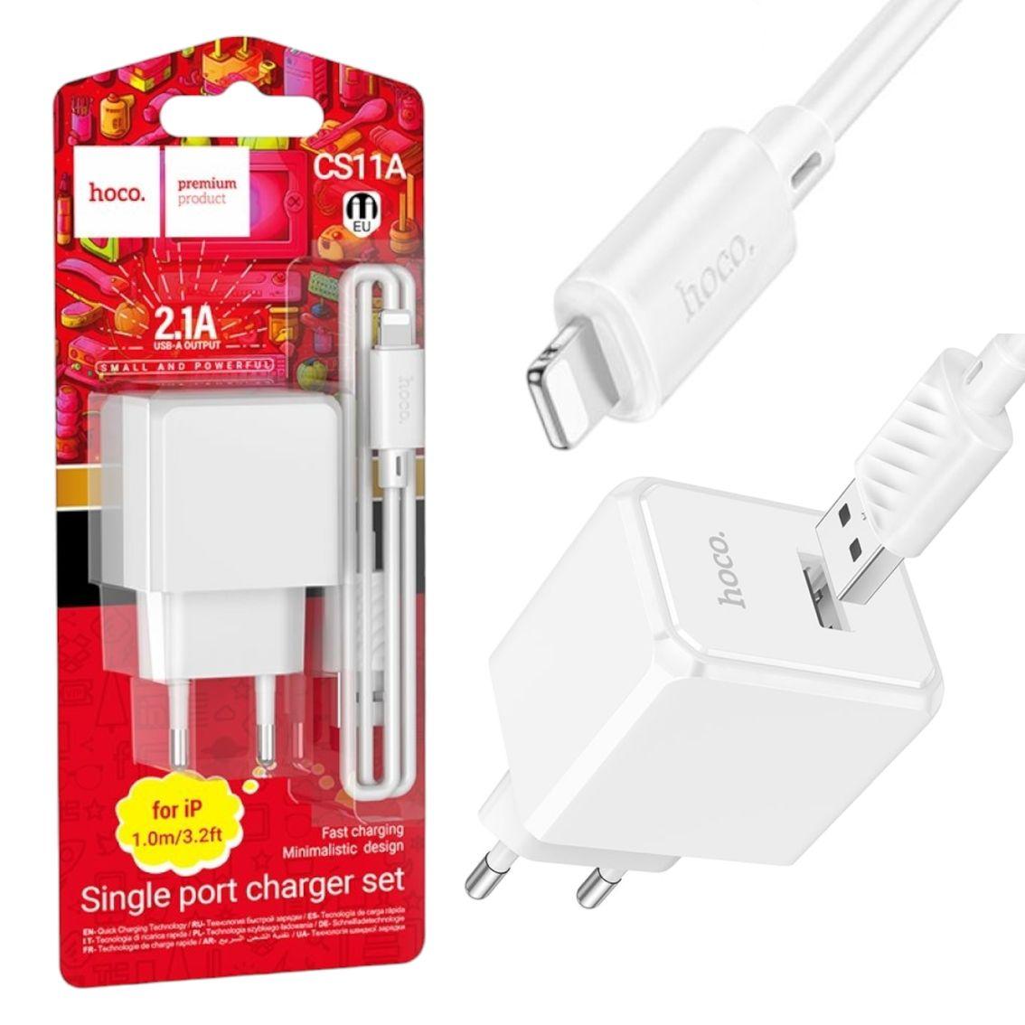 СЗП Hoco CS11A (1USB/2,1A) + Lightning білий, зарядний пристрій для телефону