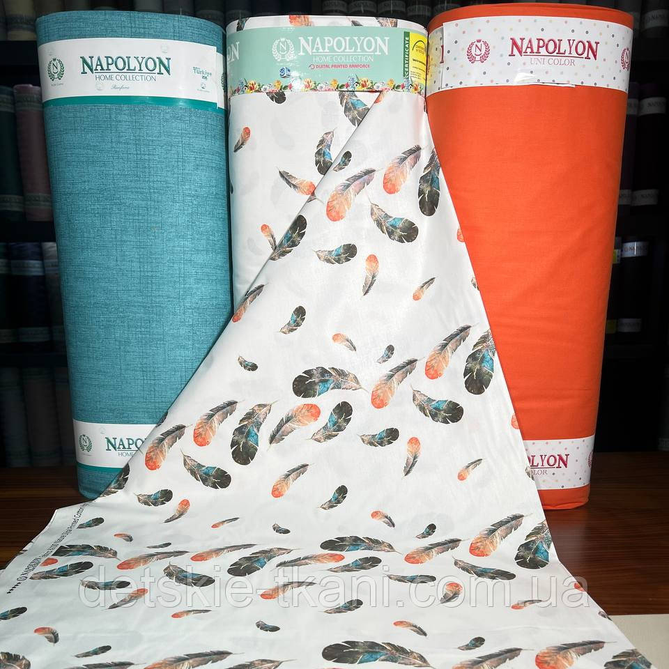 Тканина ранфорс digital оптом "Оранжево-графітове пір'я" (рулонами), фото 1