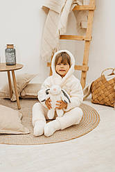 Дитяча махрова піжама з каптуром та кишенями для дівчинки, молочного кольору