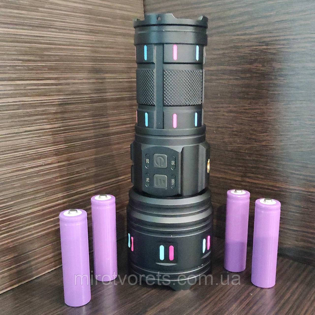 Ліхтар ручний NIGHT VISION FLUORESCENCE WHITE LASER LED PM60-TG, 4х18650, AK177-1 power bank, індикація заряду