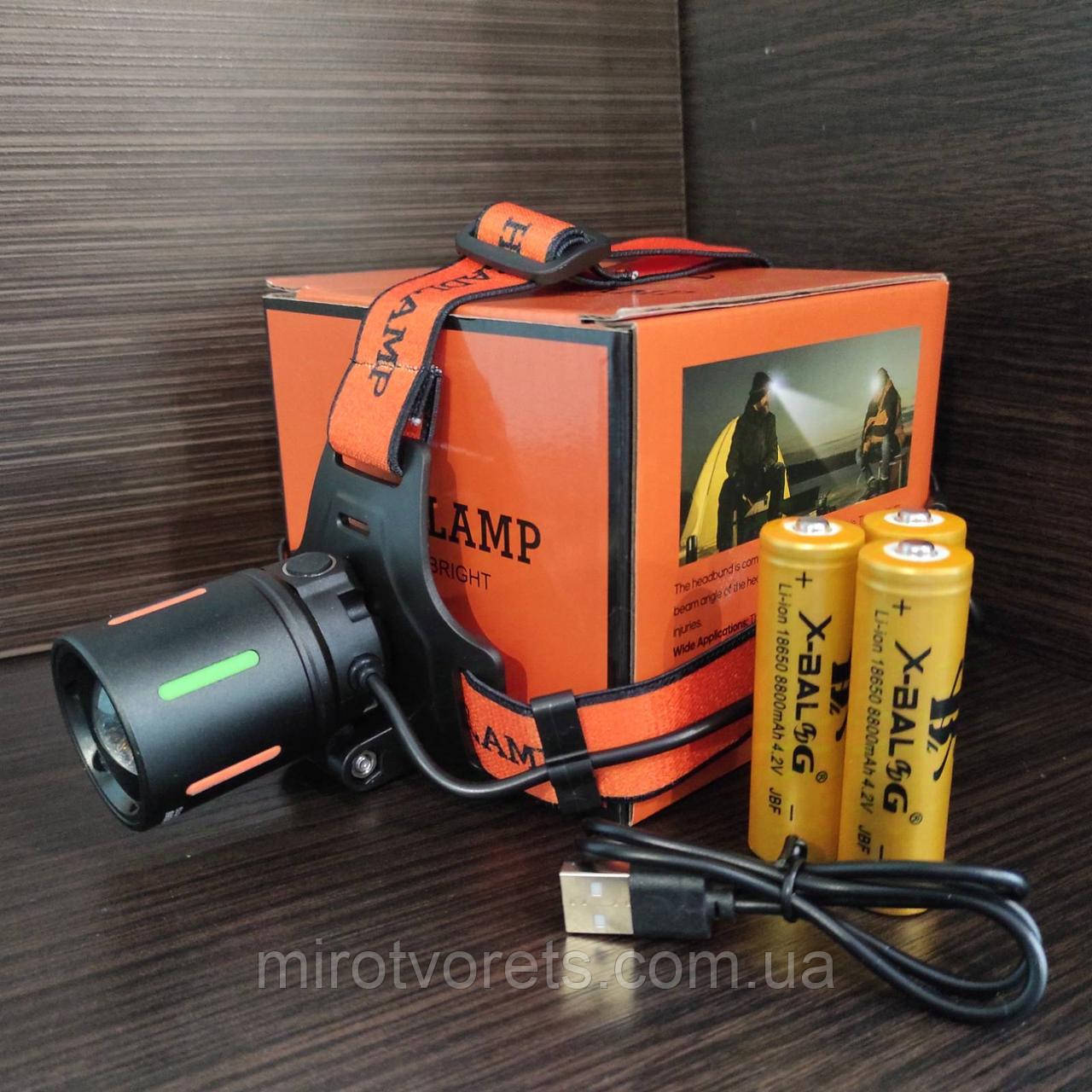 Ліхтар налобний NIGHT VISION FLUORESCENCE BL-T67-TG+COB(white+red), 3x18650, ЗУ Type-C, zoom