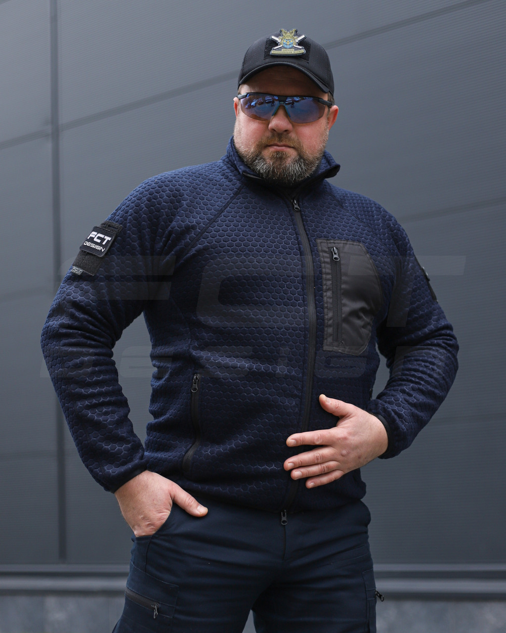 Кофта фліс соти Гексагон на блискавці Темно-синя, фото 1