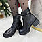 Черевики шкіряні жіночі на широкому підборі. Колір чорний, фото 5