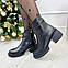 Черевики шкіряні жіночі на широкому підборі. Колір чорний, фото 4