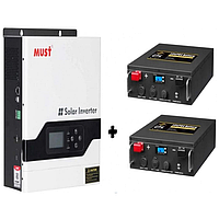 Гібридний інвертор MUST PV18-3224VPM SET100A 24 В (2×батареї LiFePO4, 12В / 100Аг)