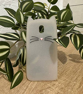 Силіконовий чохол для Samsung Galaxy J530 - 3D Cat (Кіт з вусами), Білий