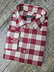 Чоловіча фланелева сорочка молочного кольору в бордову клітинку