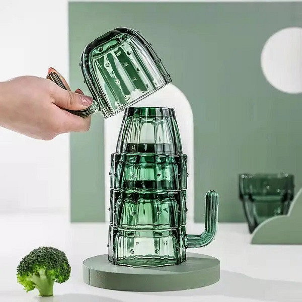 Набір чашок 4 шт 250 мл у формі Кактусу чайний кавовий сервіз скляний кухоль на подарунок для чаю кави сока