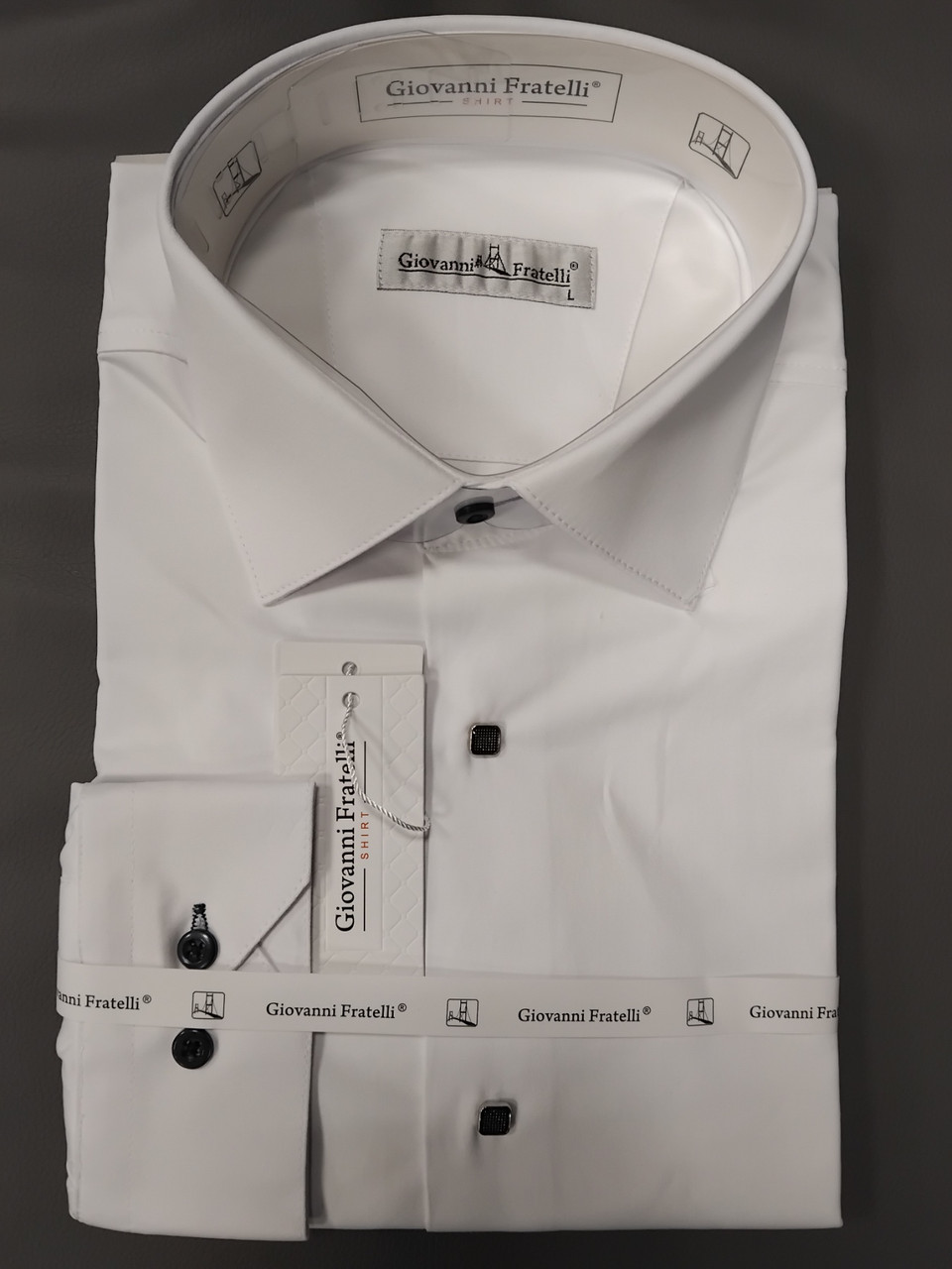 Сорочка чоловіча преміум Giovanni Fratelli 8066 ST/Satin біла, фото 1