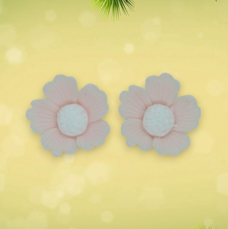 Сережки кліпси дитячі для вух без пробивання квітка Мальва з ніжно рожевими пелюстками та білою тичинкою, фото 1