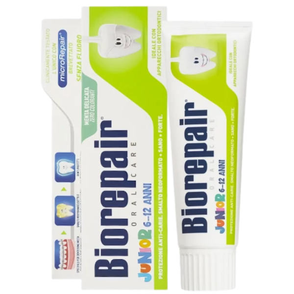 Дитяча зубна паста Biorepair Junior (без фтору) (6-12 років) (75 мл.)