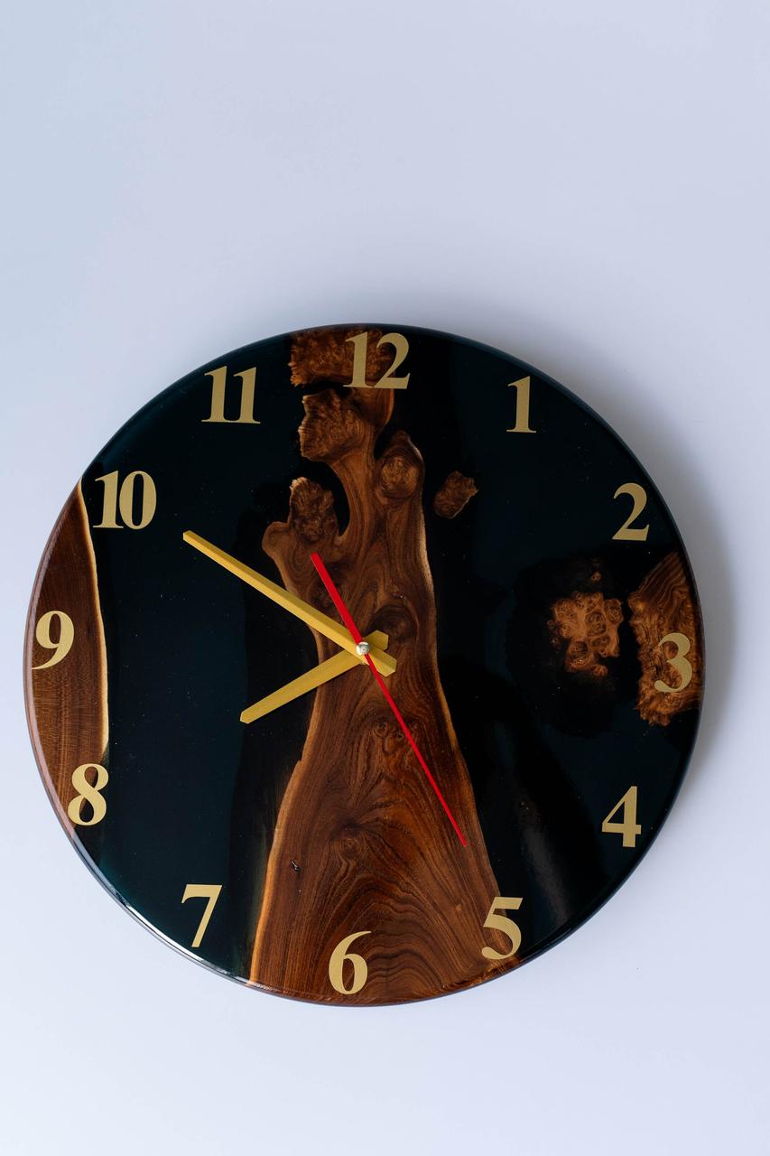 Годинник з дерева та епоксидної смоли ручної роботи Древо і Смола 35 см, фото 1
