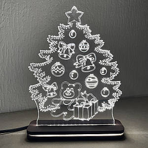 Новорічний світильник-нічник акриловий "Ялинка з ведмедиком", 22 х 17 см (АСВА5-14), з USB-кабелем