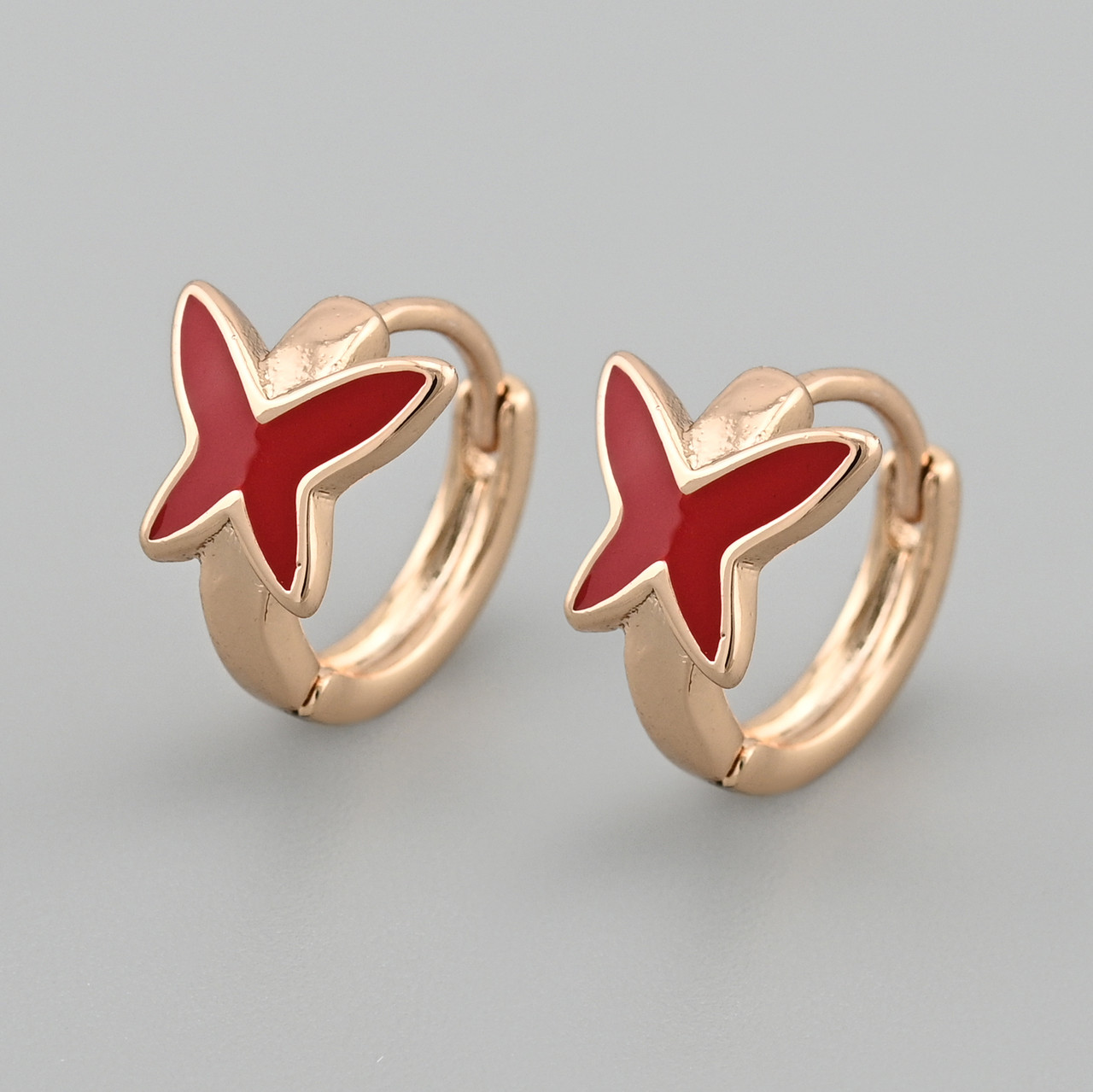 Сережки Метелик 48704 розмір 11х9 мм червона емаль вага 1.7 г позолота 18К, фото 1