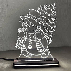 Новорічний світильник-нічник акриловий "Сніговик з ялинкою", 23 х 16 см (АСВА5-15), з USB-кабелем