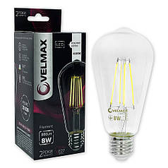 Світлодіодна лампа Velmax V-FILAMENT-ST64 8W E27 4100K 21-43-32