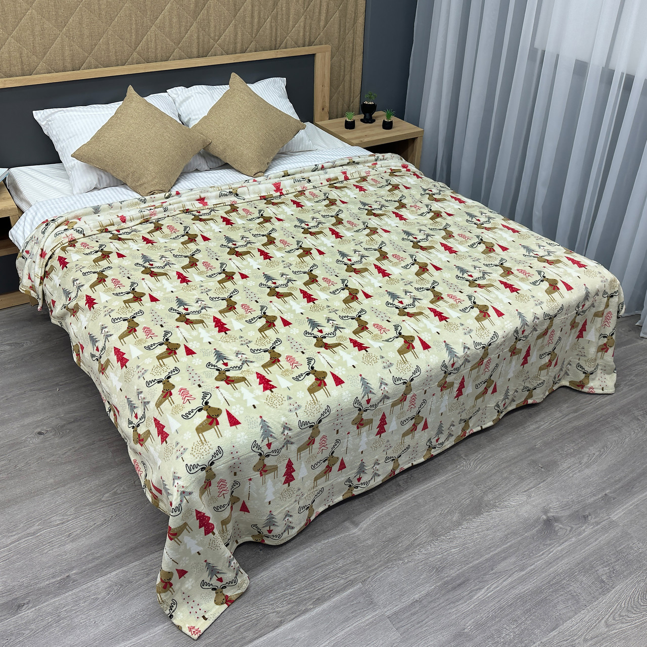 Плед-покривало Decorator WellSoft з різдвяним принтом, колір кремовий, фото 1