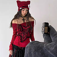 Жіночий лонгслів у стилі Y2K Grang червоний, фото 5