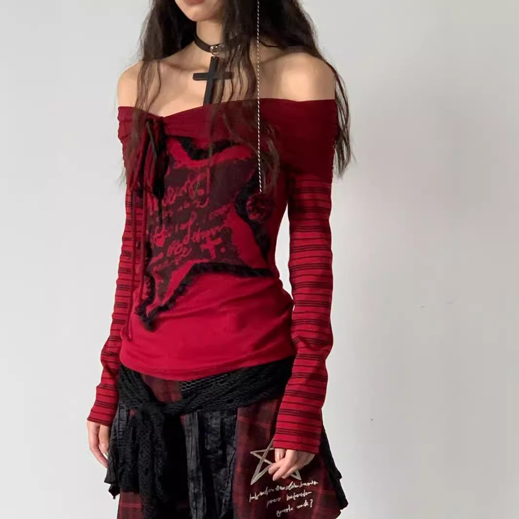 Жіночий лонгслів у стилі Y2K Grang червоний, фото 1