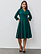 Витончене та стримане жіноче плаття-міді на запах, темно-зелене, фото 2