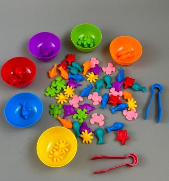 Сортер із силіконовими фігурками та пінцетами Морськы тварини