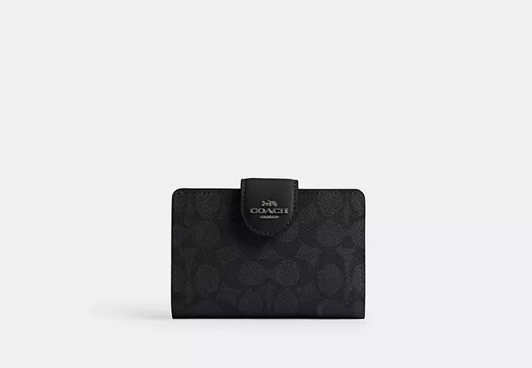Жіночий гаманець Coach Medium Corner Zip Wallet In Signature Canvas (чорний) ОРИГІНАЛ