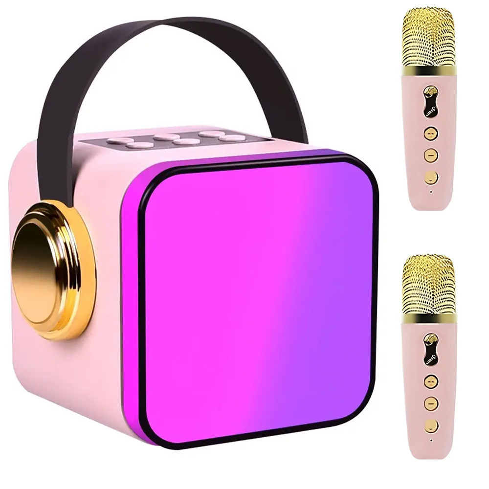 Bluetooth колонка з підсвічуванням +2мікрофони, від USB, ZX-03 / Міні колонка караоке / Блютуз колонка портативна