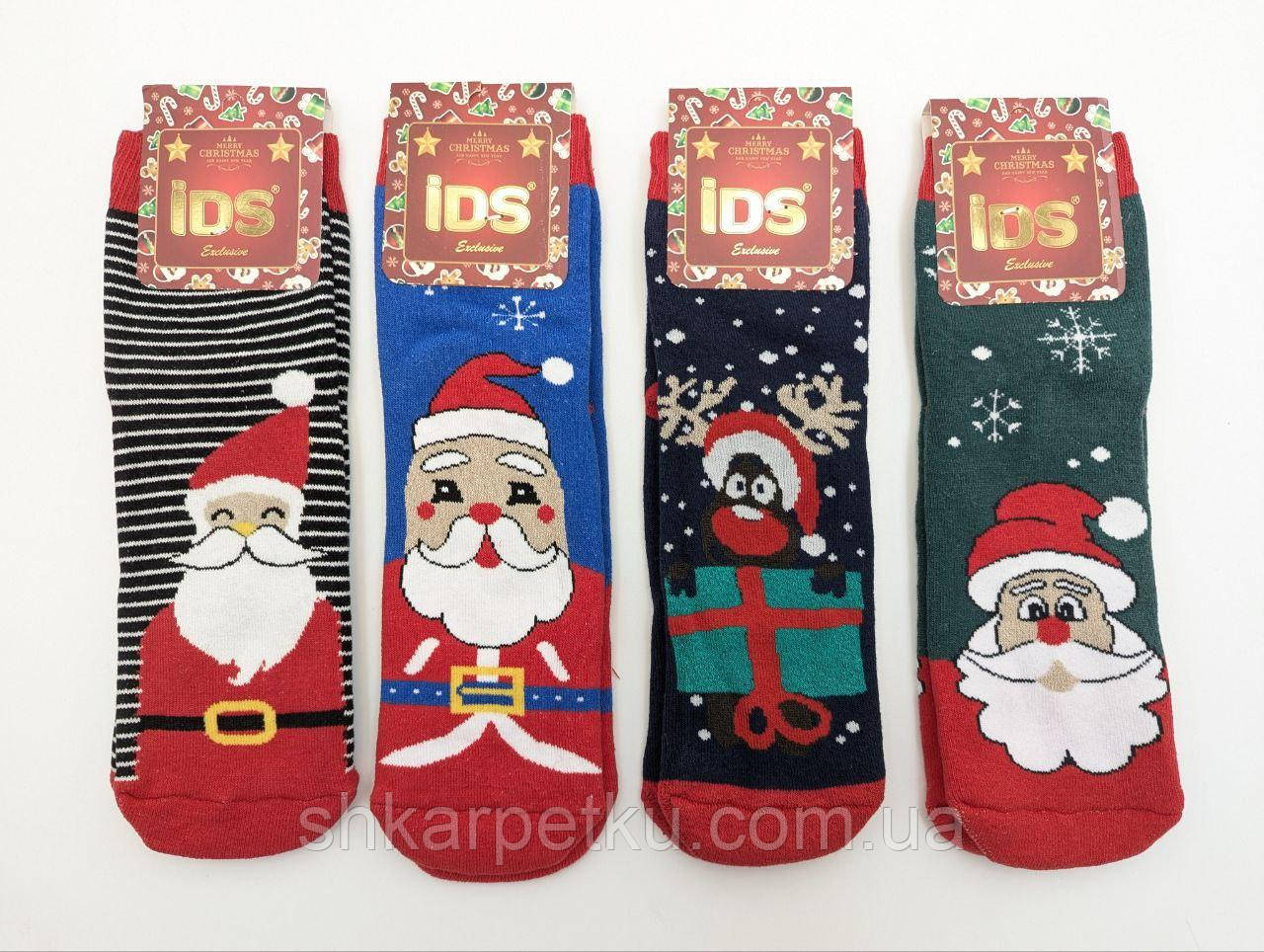 Новорічні жіночі махрові шкарпетки IDS теплі зимові із Сантою, розмір 36-40, 12 пар/уп. мікс, фото 1