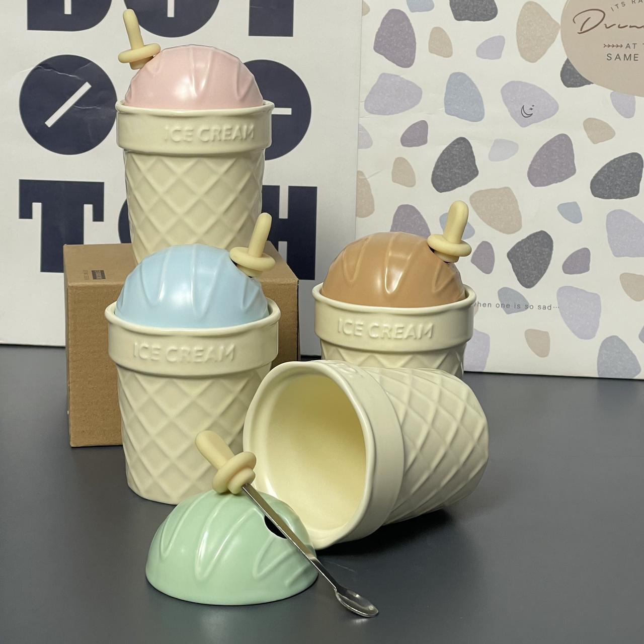 Чашка "Морозиво", мікс, Кружка керамическая с зеркальной крышкой "Ice cream", фото 1